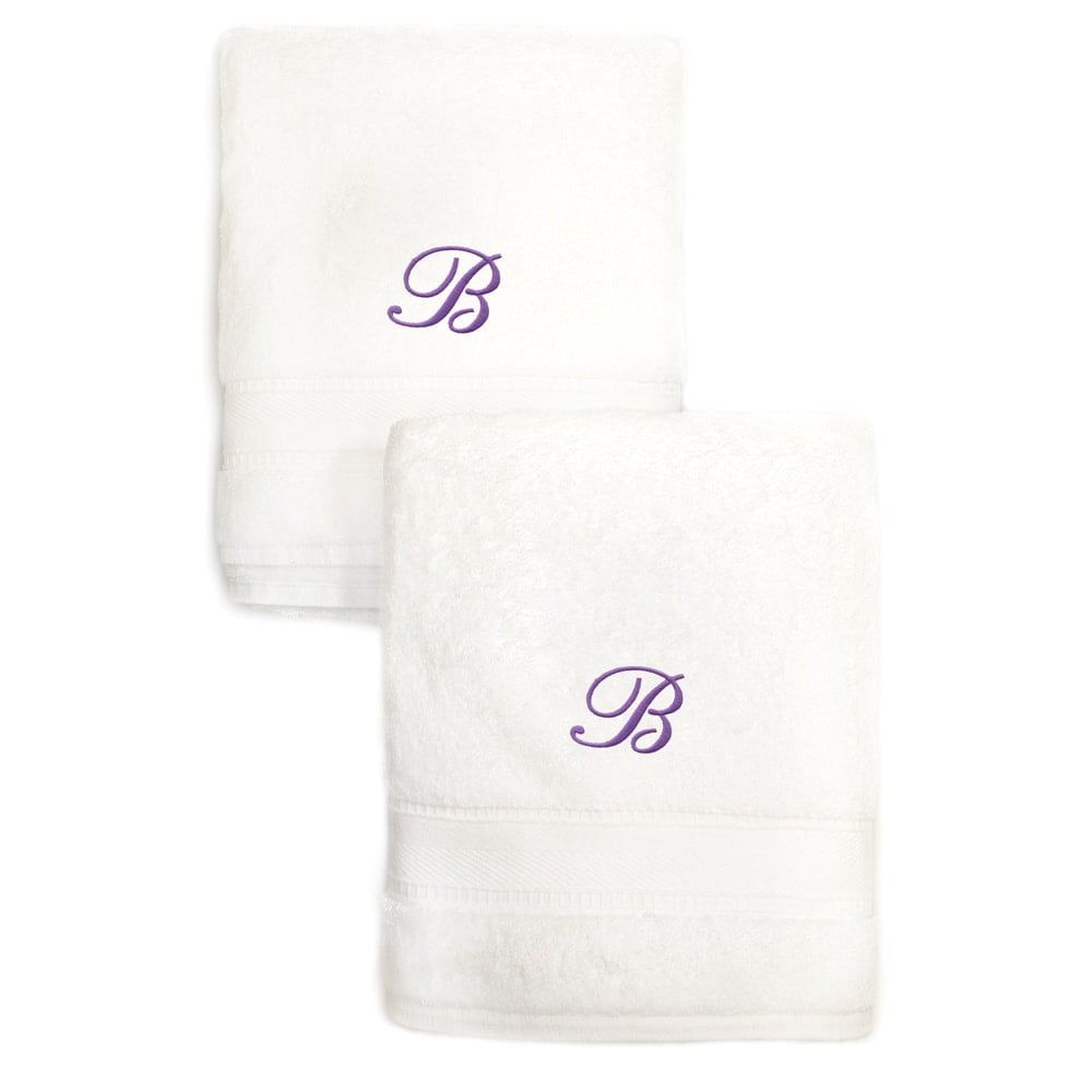Authentic Hotel and Spa Sweet Kids 2-piece White Turkish Cotton Hand Towels Personalized with Lavender Purple Monogrammed Initial J