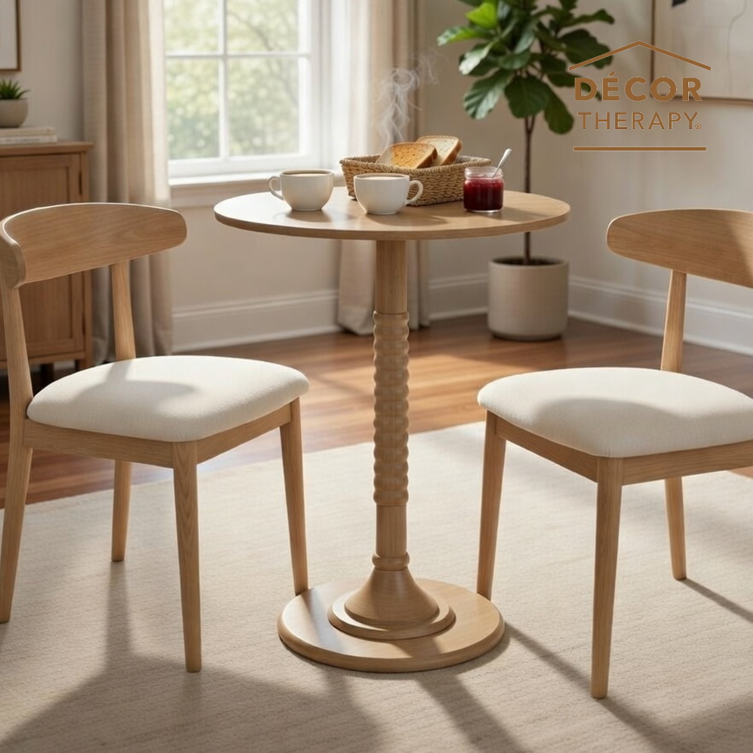 Decor Therapy Crewe Round Contemporary Side Table, Modern Drink Table with Pedestal Base for Kitchen or Living Space, Light Brown