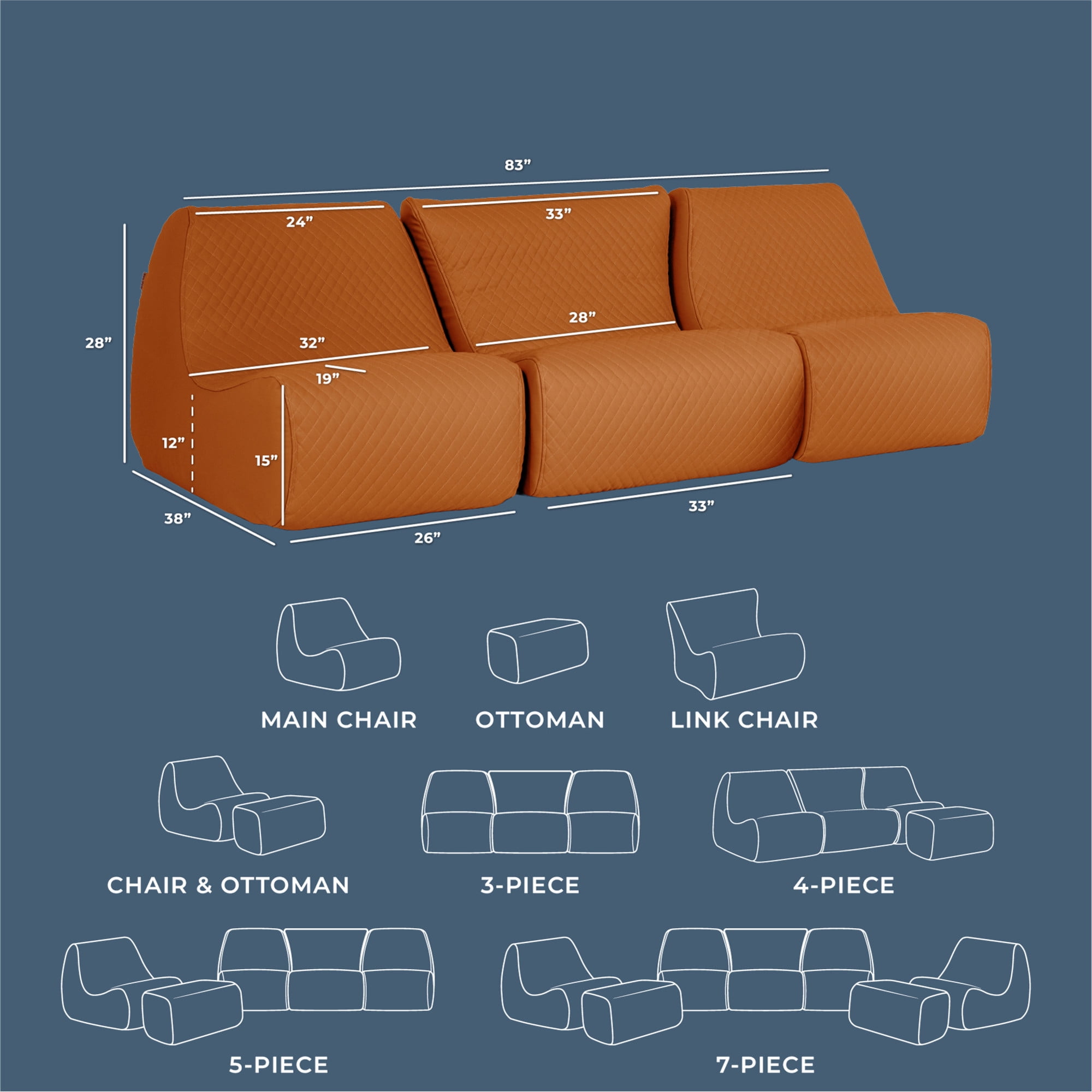 Big Joe Solvana Outdoor Sectional, 3 Piece Patio Furniture Set, Weather-Resistant Cool Touch Silicone Stitched Leather Sofa, Honey Sand