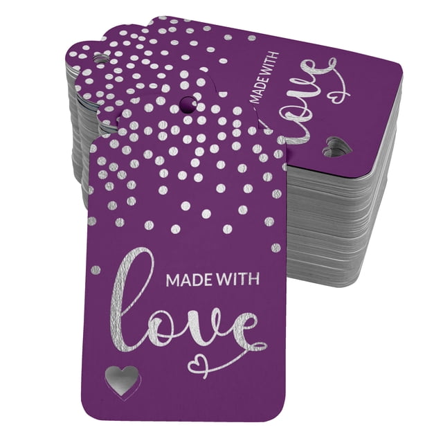 Inkdotpot Silver Foil Paper Hang Tags Made With Love Text Favor Tags 50 Pieces