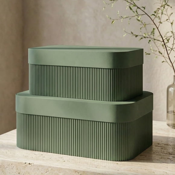 Set de 2 cajas decorativas de almacenamiento acanaladas ZICOTO