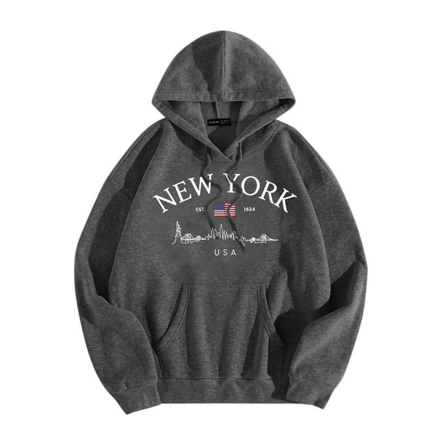 WEAIXIMIUNG Sweat-Shirt Habillé pour Femmes Décontracté Col Rond avec Poche Imprimé Lettres Anglaises