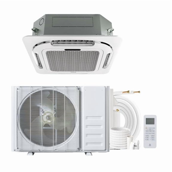12000 BTU Ceiling Cassette Mini Split AC, 8-way 360° Airflow, Remote Controller, Ductless Cooling&Heating Ceiling Air Conditioner, 208/230V, 25ft Kit