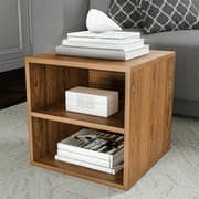 End Table ? Stackable Contemporary Minimalist Modular Cube Accent Table Double Shelves for Bedroom Living Room or Office by Lavish Home (Brown)