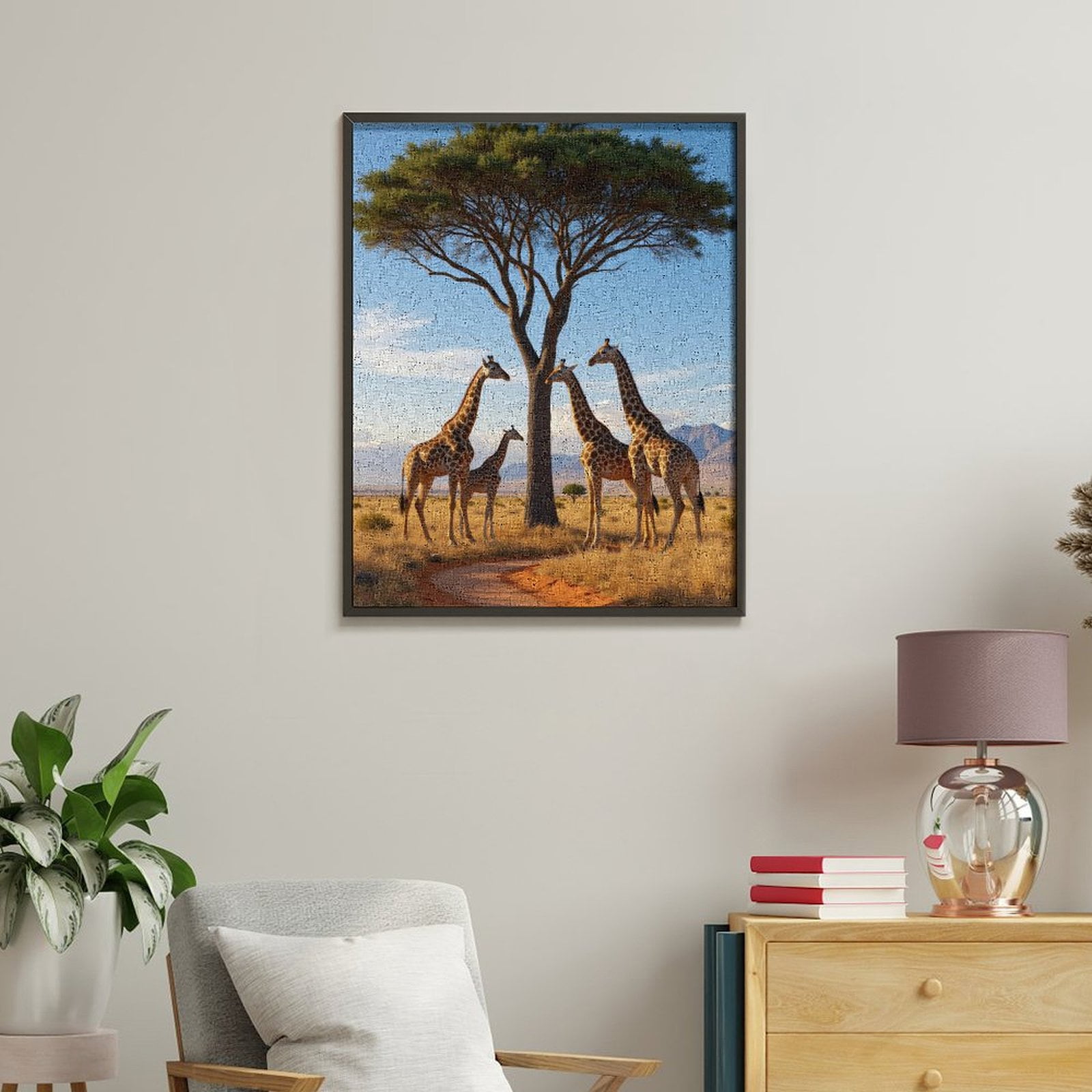 Paint By Numbers Kit for Adults Beginner - Giraffes Under Acacia Tree Plains DIY Canvas Painting Kits for Adults, Frameless Paint By Number for Adults for Home Wall Decor 16x20 Inch