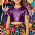 thumbnail image 2 of CONZONE Girls Summer Tops Short Sleeve Solid Color Crop Tops For Girls Crew Neck Fashion Dance Performance Children T-Shirts Size 9-10 Years Purple, 2 of 4
