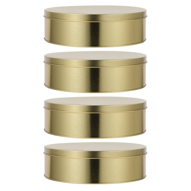 4 piezas de latas redondas para galletas con tapas, lata de galletas navideñas, recipientes para golosinas navideñas para galletas, dulces y refrigerios, lata de almacenamiento de metal dorado