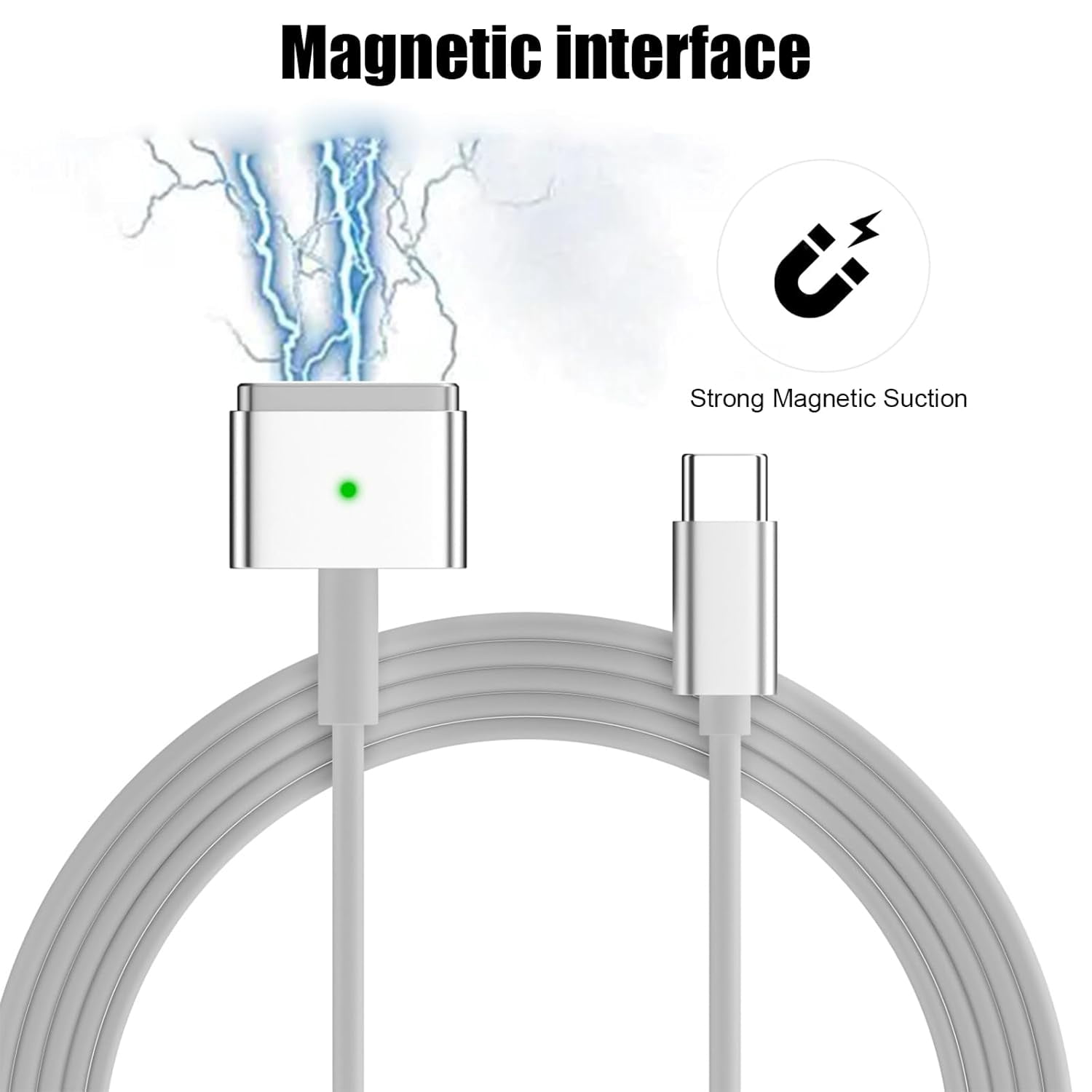65W USB-C to Magnetic 2 1.8M Cable，Type-C to Mag-Safe 2 Fast Charging Cable Compatible with MacBook Pro 2012-2015，MacBook Air 2012-2017 (White)