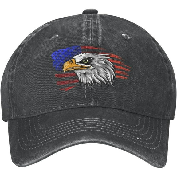 USA Funny Eagle Cool Flag Black Vintage Distressed Adjustable Washed Denim Cotton Low Profile Mens Dad Trucker Hat Black Fitted Baseball Ball Cap for Men Unisex Headwear