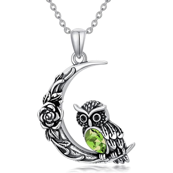 THOYAS Owl Necklace Sterling Silver Owl Pendant Necklace Birthstone Jewelry Gift for Women s