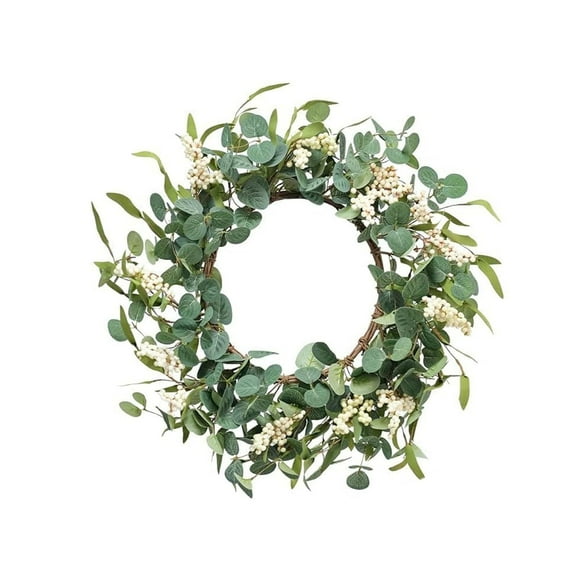 15" Eucalyptus Wreath with Baby’s Breath - Large Artificial Greenery Wreath for Front Door, Porch, Farmhouse - All-Season Outdoor/Indoor Decor
