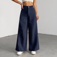 thumbnail image 2 of Gaucho Pants for Women Corduroy Wide Leg Palazzo Culottes Bottoms Work Trousers Loose Fit Dressy Casual Office Elastic Waist Women's Fall/Winter Outfits(Navy,XS), 2 of 4