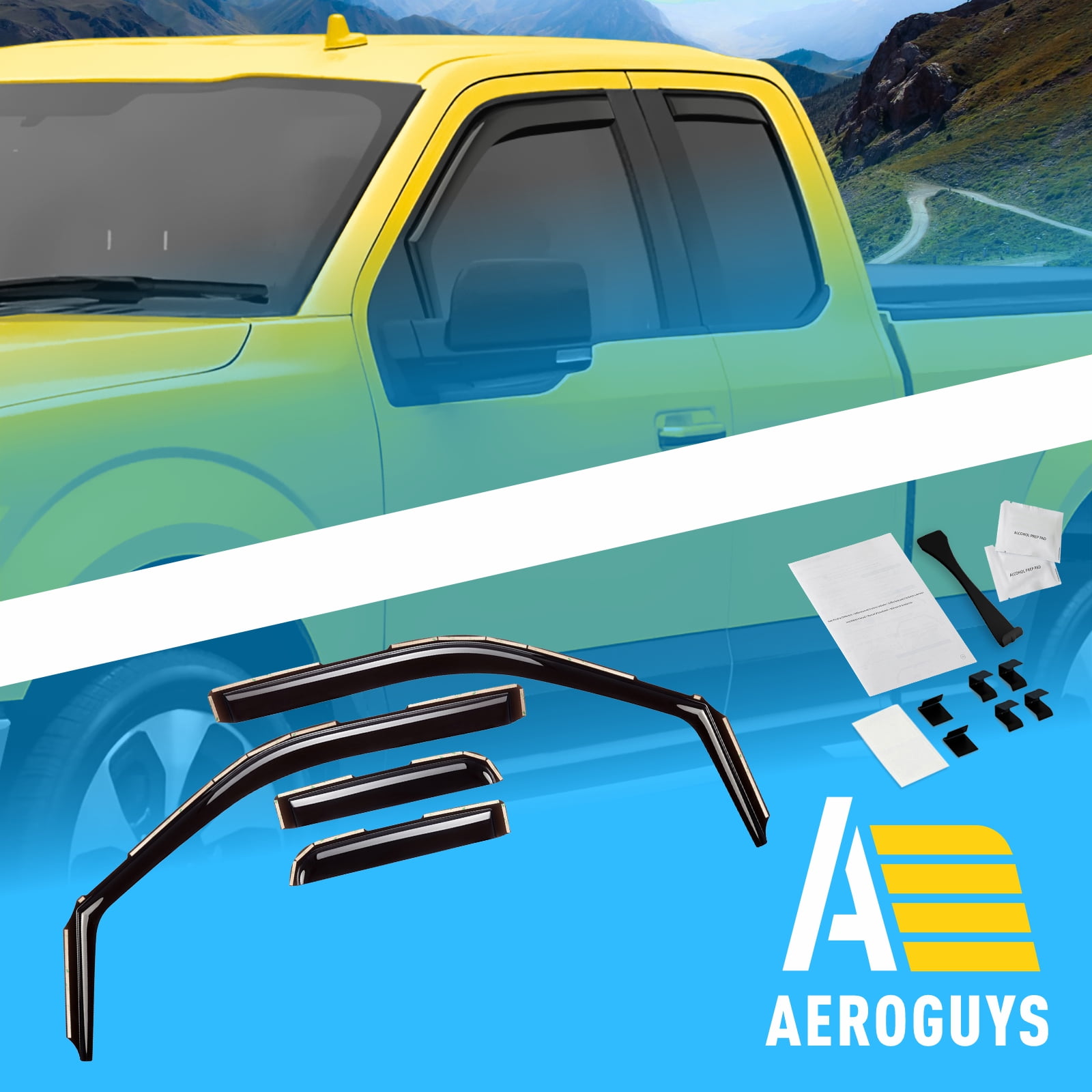 AEROGUYS In-Channel Window Deflectors Extra Durable Window Visors Rain Guards Fit for Ford F-150 2015-2020 SuperCab, Sun Visors, Wind Deflectors, Vent Visors, Truck Accessories - 4pcs. AG0048