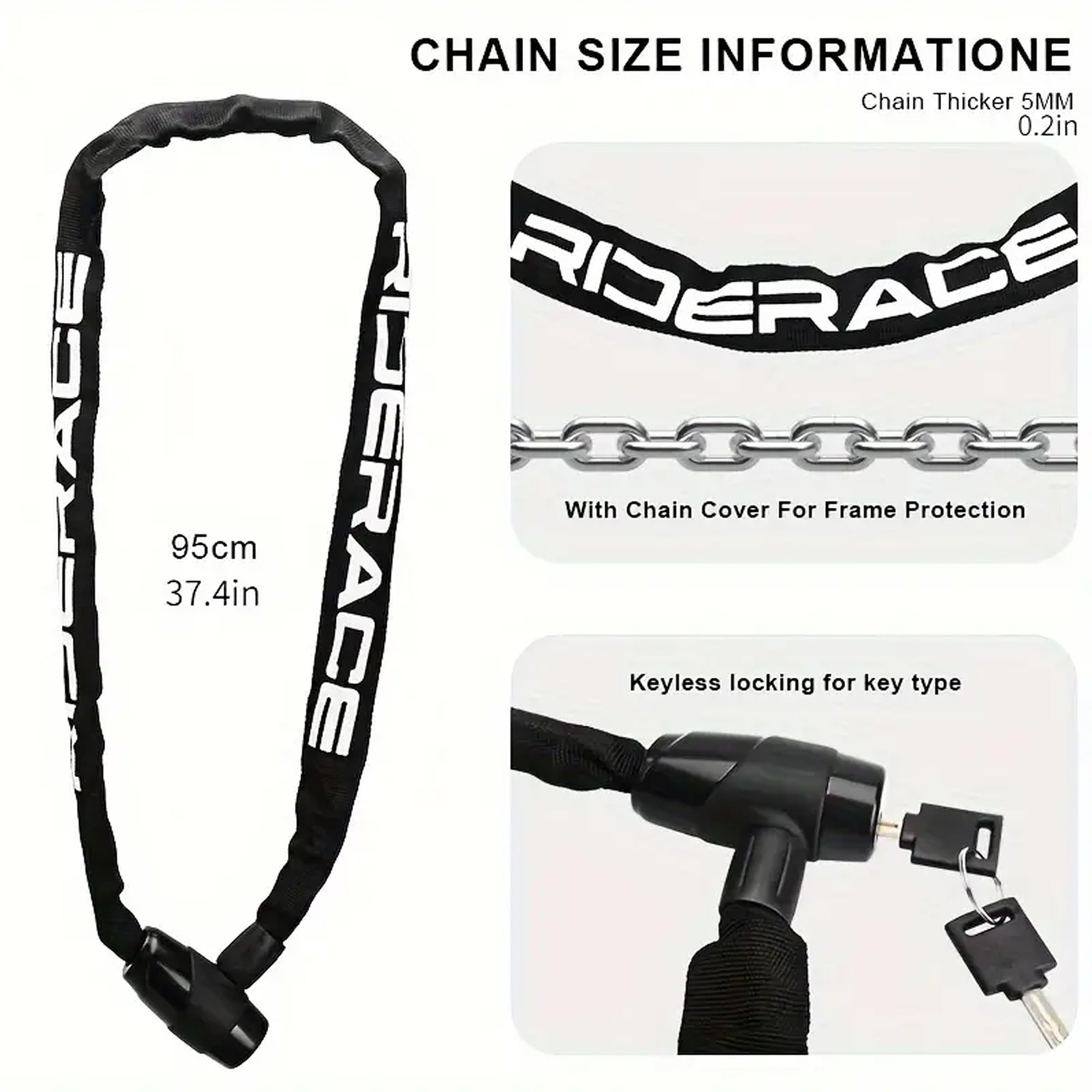 BUCKLOS Heavy-Duty Bicycle Chain Lock, Aluminum Alloy, Mechanical Twist Control, Polished Black Finish, Anti-Theft, Anti-Skid, Anti-Hydraulic Shear for Motorcycles, Scooters, Electric Bikes​