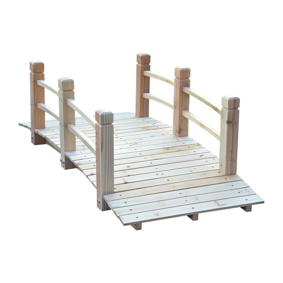 Elegant Fir Wood Garden Bridge with Arc Design & Side Railings – Perfect for Backyards, Gardens, and Streams! Enhance Your Outdoor Space with Natural Wood Charm and Functional Beauty