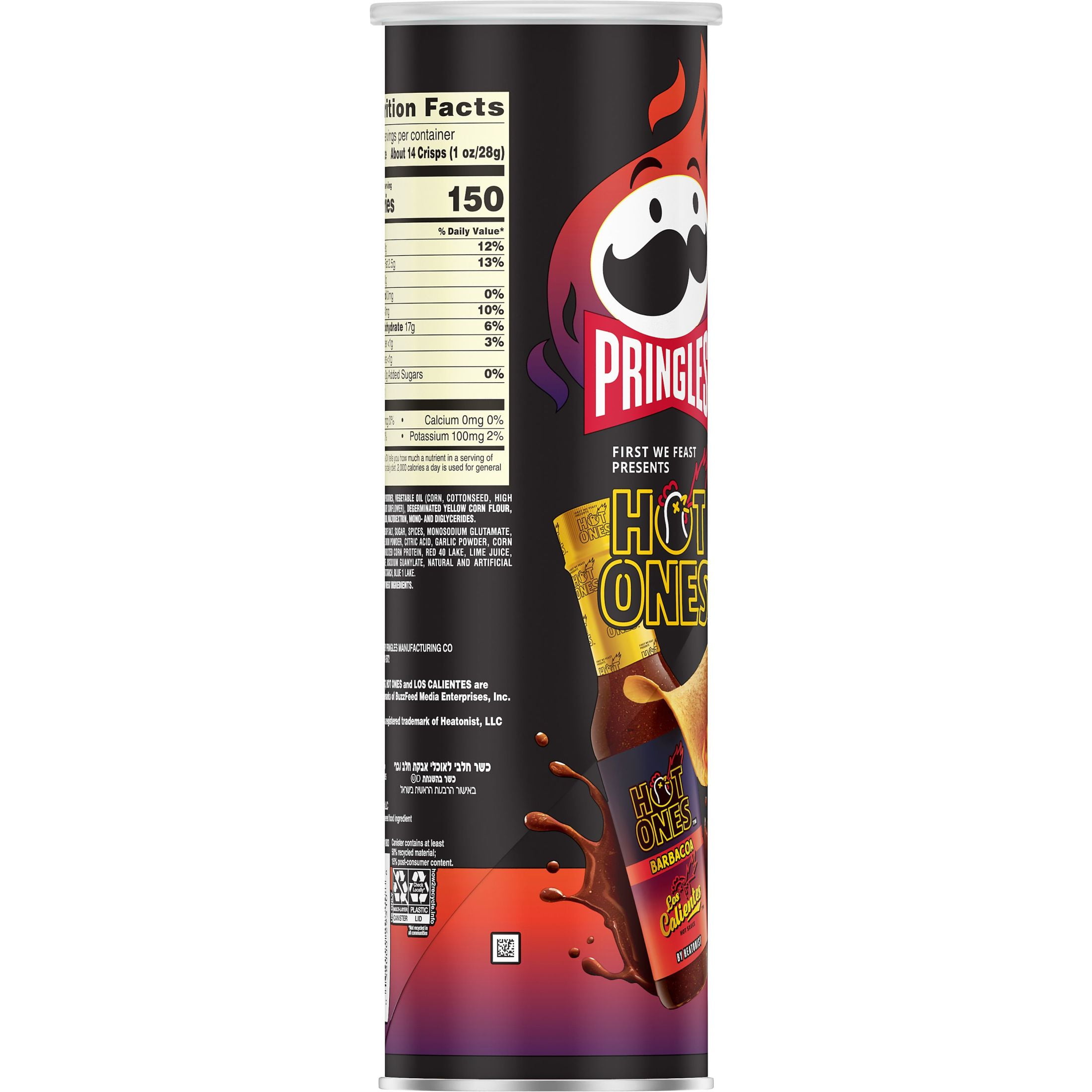 Pringles Hot Ones Barbacoa Potato Crisps Chips, Spicy Snacks, 5.5 oz