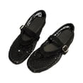 thumbnail image 4 of pwidon Women's Round Toe Mary Jane Flat Shoes Breathable Fishnet Mesh Rhinestone Adjustable Buckle Wedding Casual Walking Loafers Black 7.5, 4 of 4