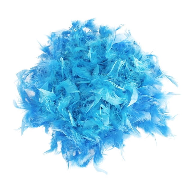 boas de plumas para mujeres y niñas, accesorios para fiestas de disfraces Azul pluma de pavo de 2 m en un ovillo esponjoso, vista cenital que muestra plumas suaves y filamentos finos; apta para recortar trajes, diademas, lazos para el cabello, adornos y proyectos de manualidades.