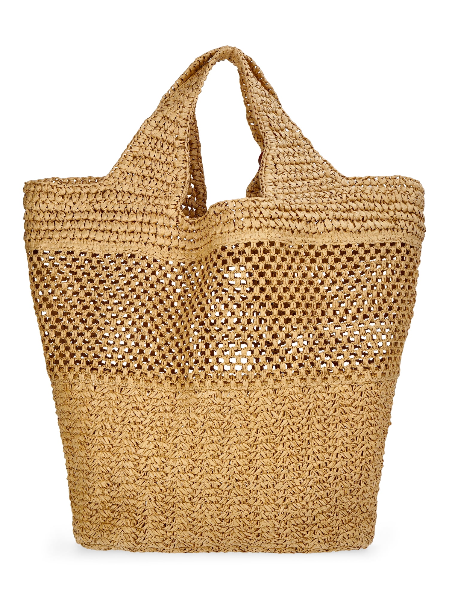 Time and Tru Women's Straw Tulip Tote Bag, Natural