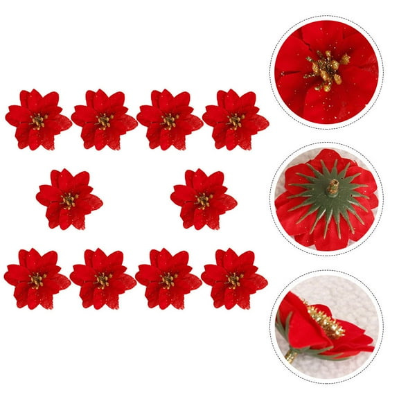 Raindrops 10Pcs Artificial Xmas Flower Red Round Tiny Poinsettias For Christmas
