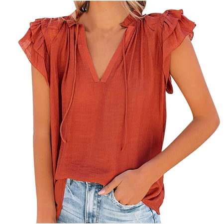 

Women s Elegant Ruffle Sleeve V Neck Workwear Blouse Top Shirt Dressy Casual Cute Summer Boho Tops