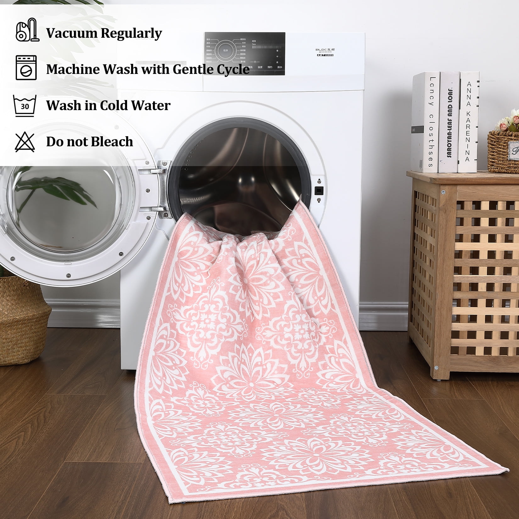 Hasoo 5' x 7' Area Rugs for Living Room Modern Austere European Area Rugs Machine Washable Rugs Bedroom Dining Room Kitchen Carpet Pink