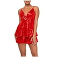thumbnail image 2 of QATAINLAV Sequin Jumpsuits for Women Sleeveless Straps V Neck One Piece Skorts Fashion Glitter Short Rompers for Cocktail Evening Party Red L Mother's Day Gifts, 2 of 6