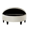 thumbnail image 3 of Inspired Home Libby Linen Storage Ottoman Half Moon Tufted Nailhead, Cream White, 3 of 9