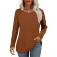 thumbnail image 4 of Fanxing Women Tops Long Sleeve Lightweight Jacquard Sleeve Knit Shirts Soft Crew Neck Underwear Blouse Basic Swaetshirts Coffee M, 4 of 8
