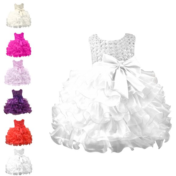 Bmisegm Girls' Dresses Sleeveless Round Neck Embellished Bodice Big Bow Layered Ruffled Short Tutu Dress Toddler Dress 18-24 Months