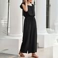 thumbnail image 6 of Jumpsuits For Women Summer Ruffle Sleeves Round Neck Rompers Drawstring Overalls With Pockets Black, 6 of 8