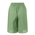 thumbnail image 5 of vigerkar Women's Linen Summer Shorts Casual Bermuda Wide Leg Mid Length High Waisted Drawstring Quick Dry Short with Pocket Green, XL, 5 of 5