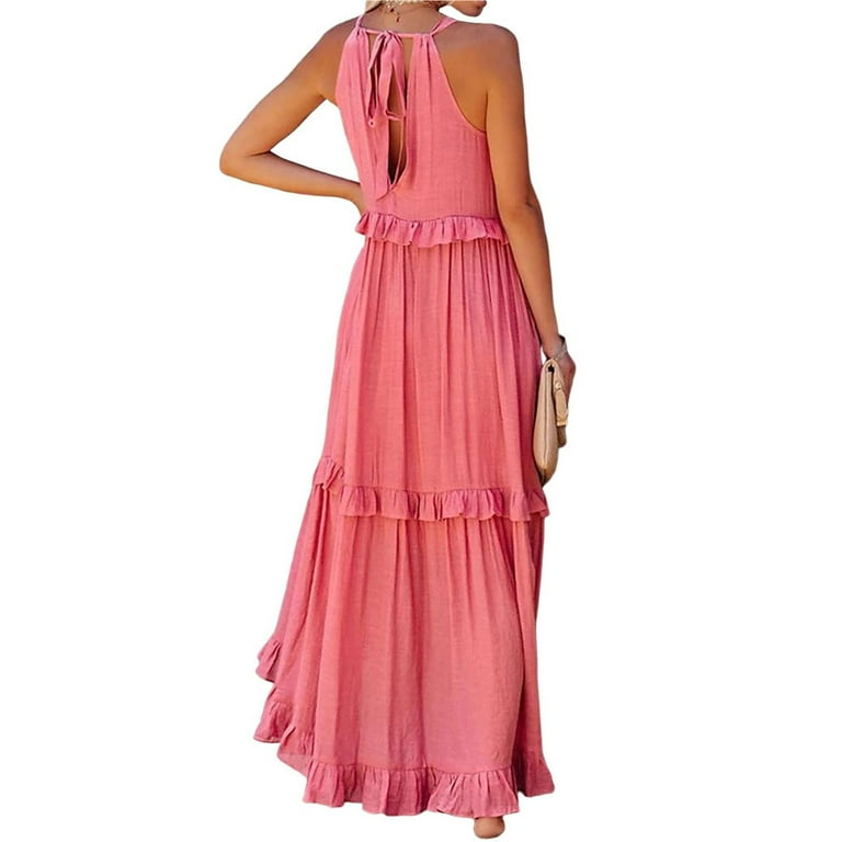 white christmas dresses Cotton Halter Maxi Dress with Embroidery by Nay main image 0