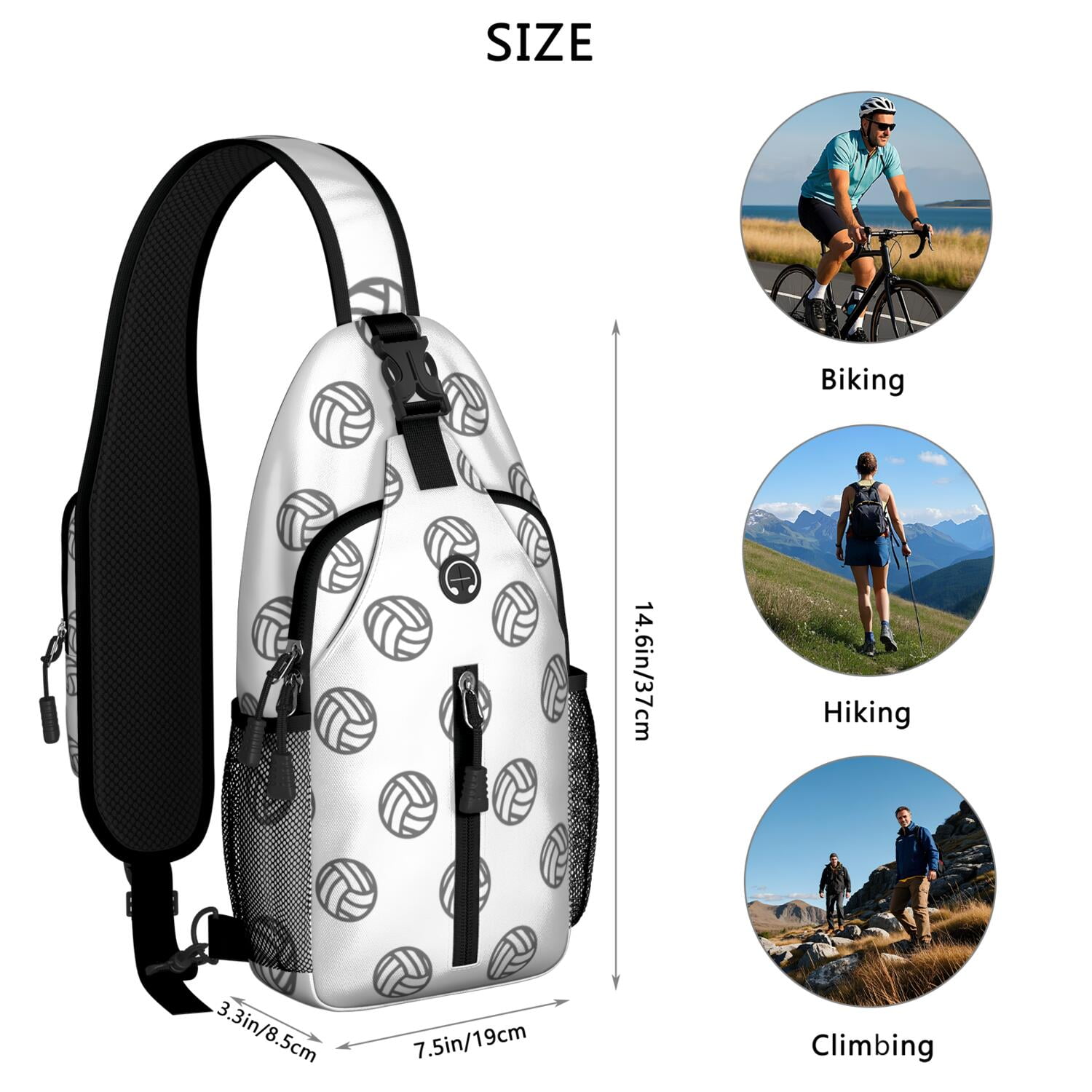 Sports Team Print Sling Backpack with Softball and Volleyball Designs – Lightweight Outdoor Shoulder Bag with Breathable Padding, Reversible Strap, Secure Zippers, Perfect for Kids, Teens,