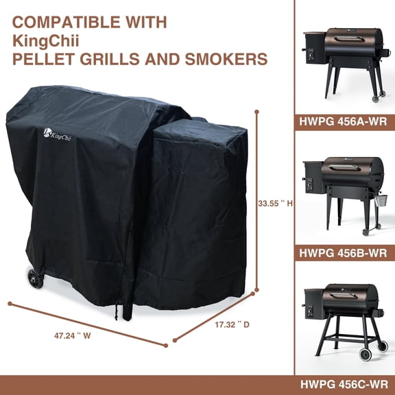 KingChii Heavy-Duty Waterproof Grill Cover for HWPG 456A, 456B & 456C Pellet Grills, Black