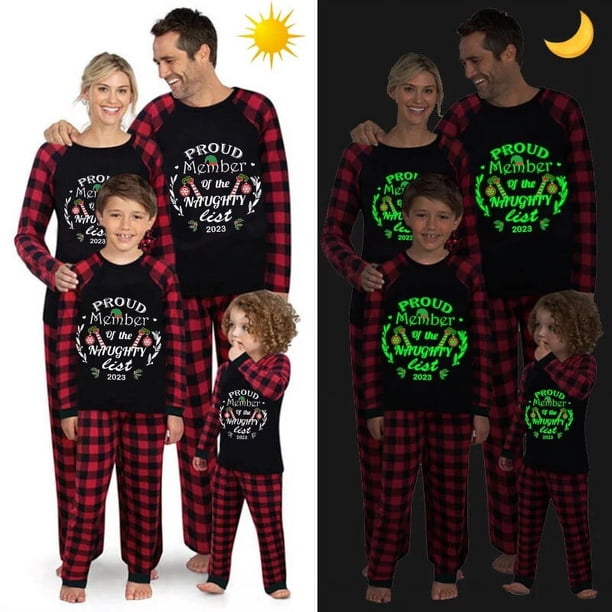 Pijamas familiares a juego de Navidad, Conjunto de pijama negro luminoso, miembro orgulloso de la lista traviesa, 2023