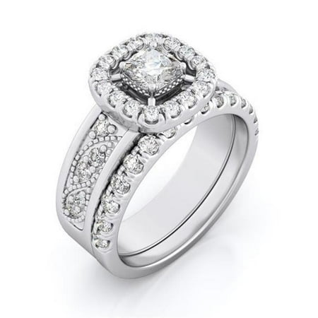 Sterling Couture rs7040 925 Sterling Silver Halo Wedding Ring Set - Size 5