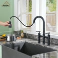 thumbnail image 2 of CASAINC Double Handle Bridge Kitchen Faucet with Pull Out Sprayer, Touchless Sensor, Deck Mounted, Matte Black, 2 of 4