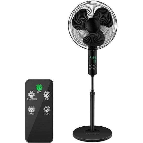 Healsmart 16 inch 3 Speed Pedestal Fan Oscillating Standing Fan with Remote, Black