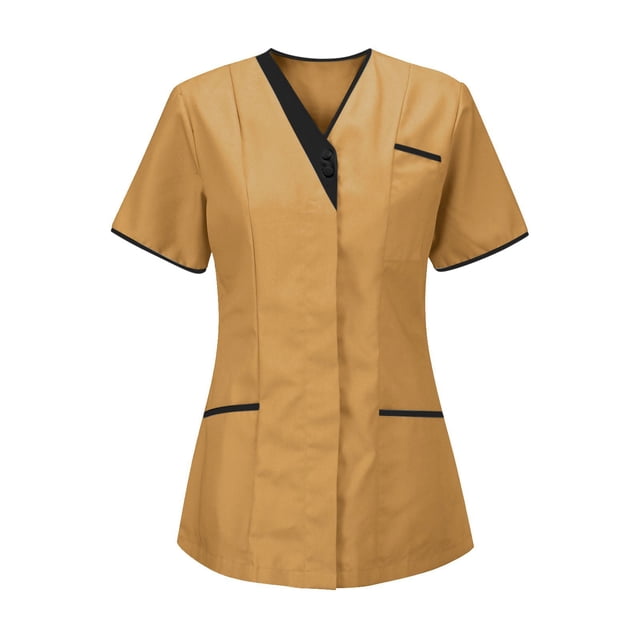 Amzcrzy Scrubs for Women Solid Color V Neck Nursing Scrub Tops Short Sleeve Pockets Working Uniform