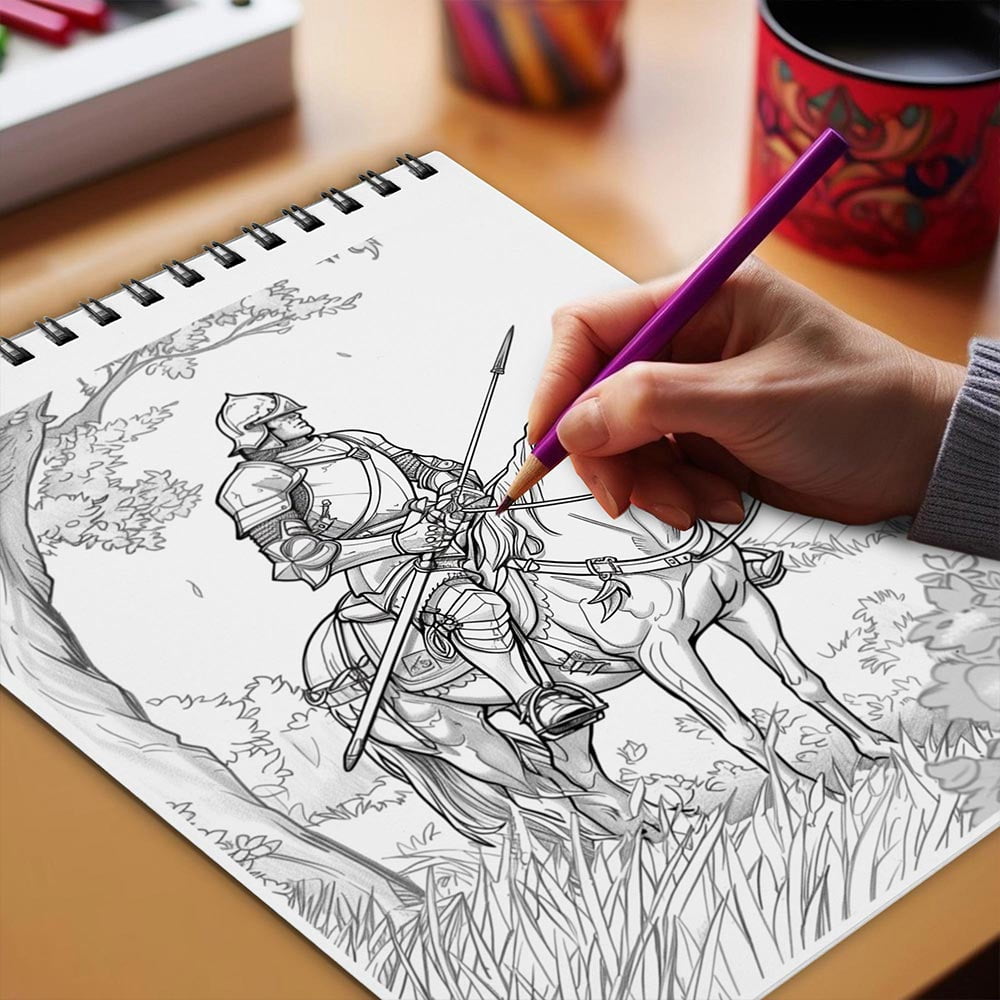 Netecom Cavalier Knight Coloring Book for Adults, Spiral Bound, Soft Cover