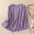 thumbnail image 2 of XPMWRP Linen Shirts for Womens Crew Neck Long Sleeves Solid Color Loose Fashion Casual Comfy T-Shirt Blouse Pullover Tops Purple XXL, 2 of 6