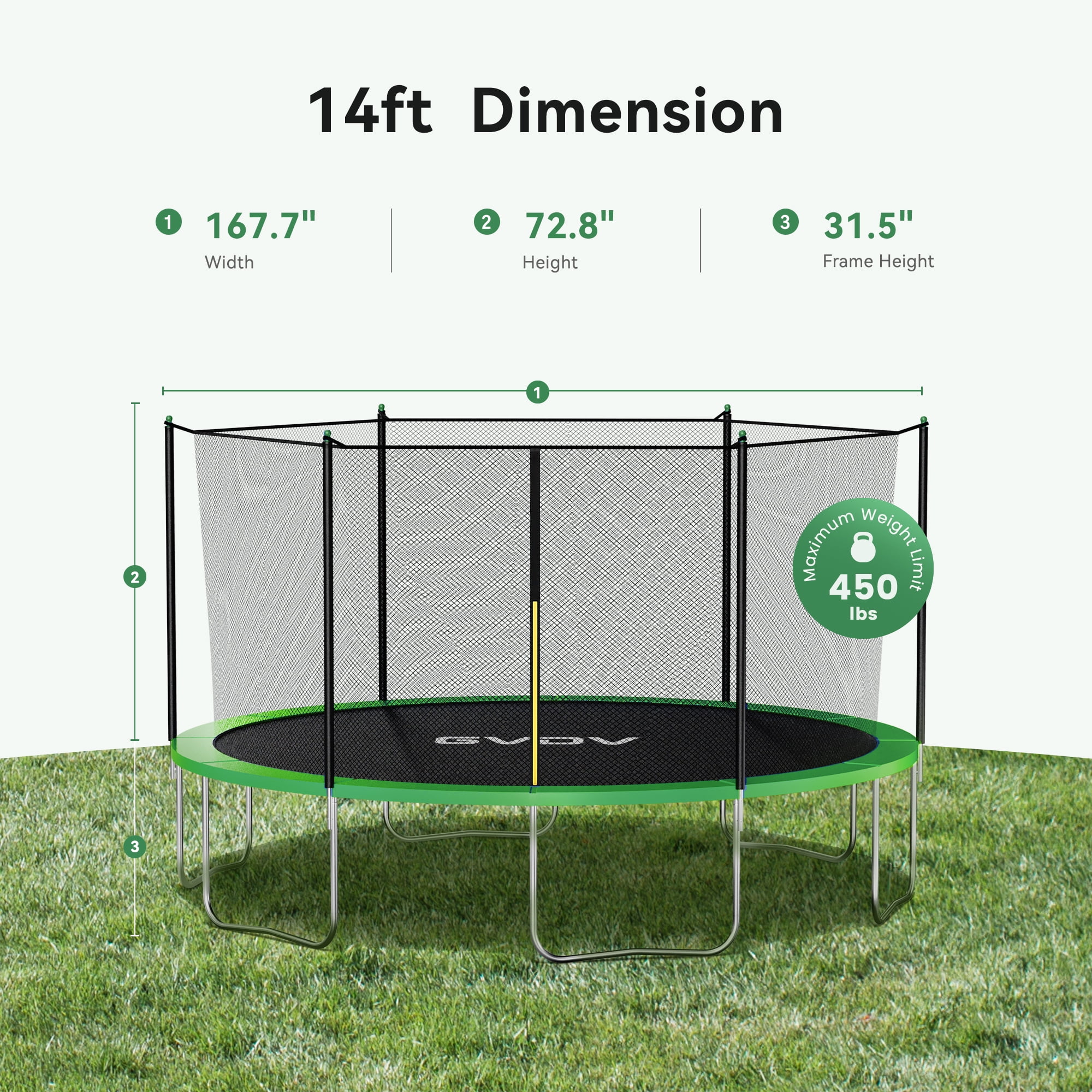 GVDV Outdoor Trampoline, 14' Backyard Recreational Trampoline with