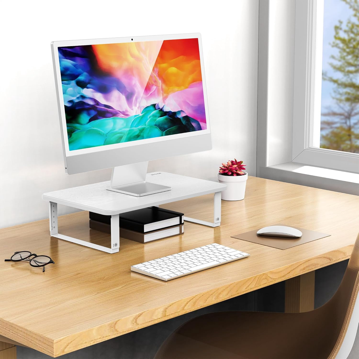 MS01 Monitor Stand Riser, Height Adjustable Laptop Stand, Computer Monitor Stand for Monitor, Computer,Laptop,Printer (White)