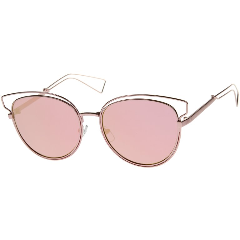 Womens Fashion Open Metal Frame Mirrored Lens Cat Eye Sunglasses 55mm 