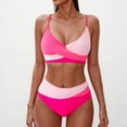 thumbnail image 3 of Conjunto de Bikini de Cintura Alta para las Mujeres Bloque de Color Cruzando Suspensiones, Traje de Baño de Moda sin Espalda Sexy, 3 of 4