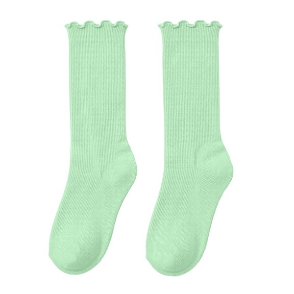 Cloaraye Boys Girls Socks Unisex Crew Socks Solid Color Ruffle Socks for Kids Youth 6-14 Years Old