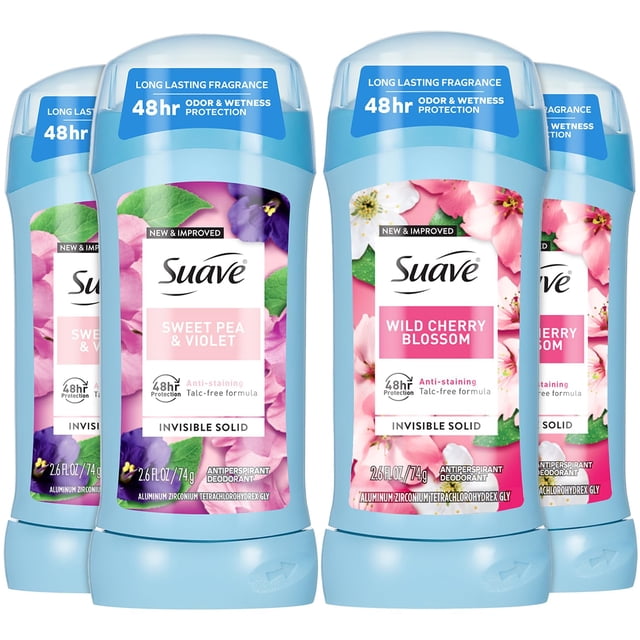 Desodorante antitranspirante Suave Wild Cherry Blossom para mujer, 4 x 75 ml