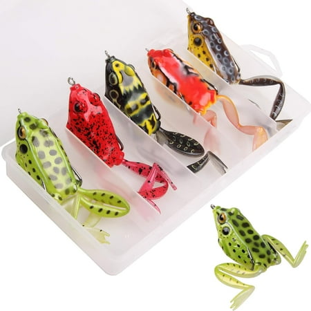 OROOTL Topwater Frog Lures 5PCS Soft Frog Fishing Lures Frog Baits Lures for Bass Fishing Trout Fishing Lures Kit Soft Swimbait Floating Bait with Weedless Hooks for Freshwater Saltwater