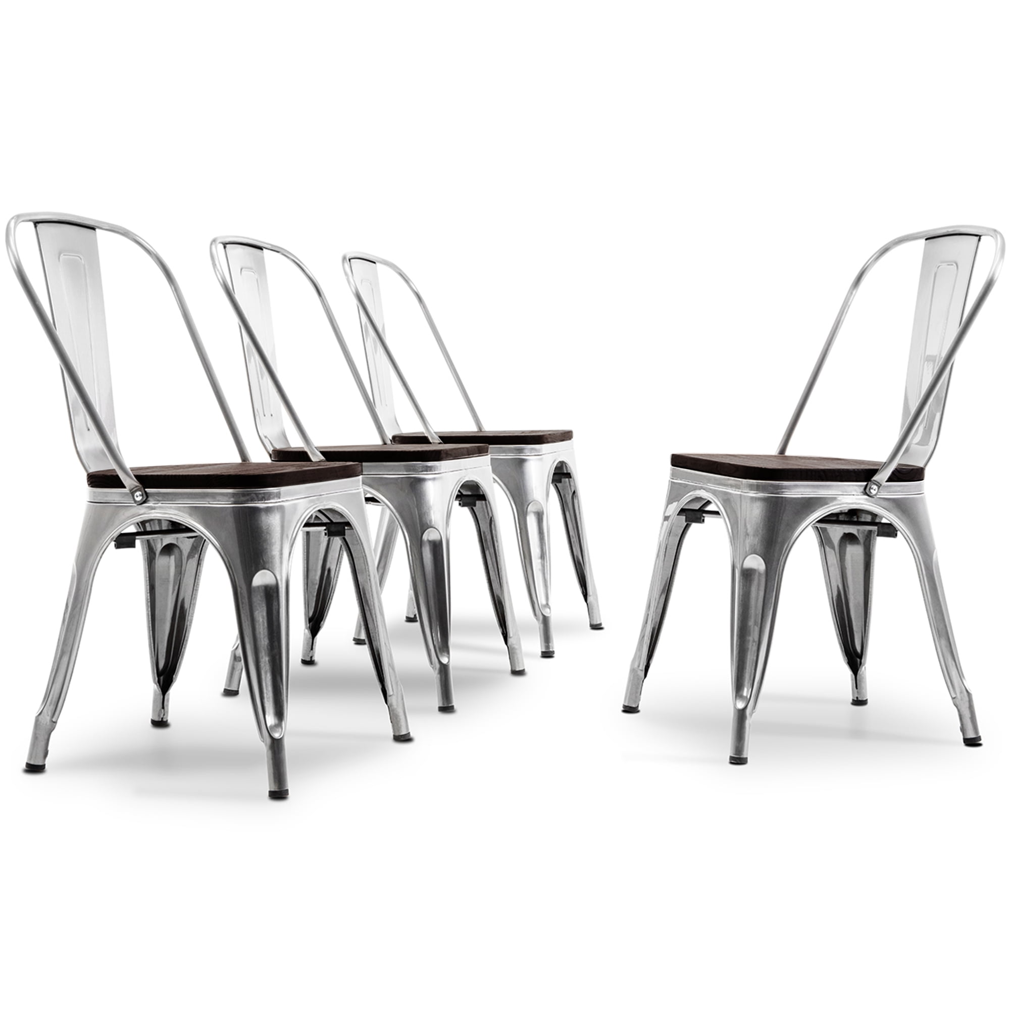 BELLEZE Metal / Wood Dining Chairs [Set of 4] Alexander (Gunmetal